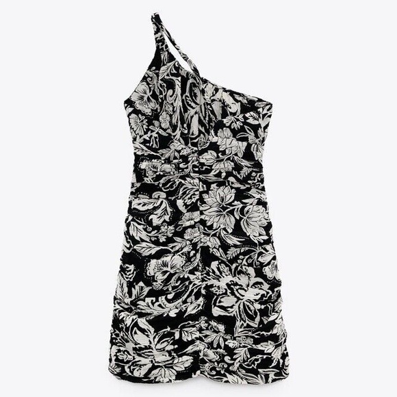 Zara printed one shoulder mini dress NWT - Picture 2 of 5